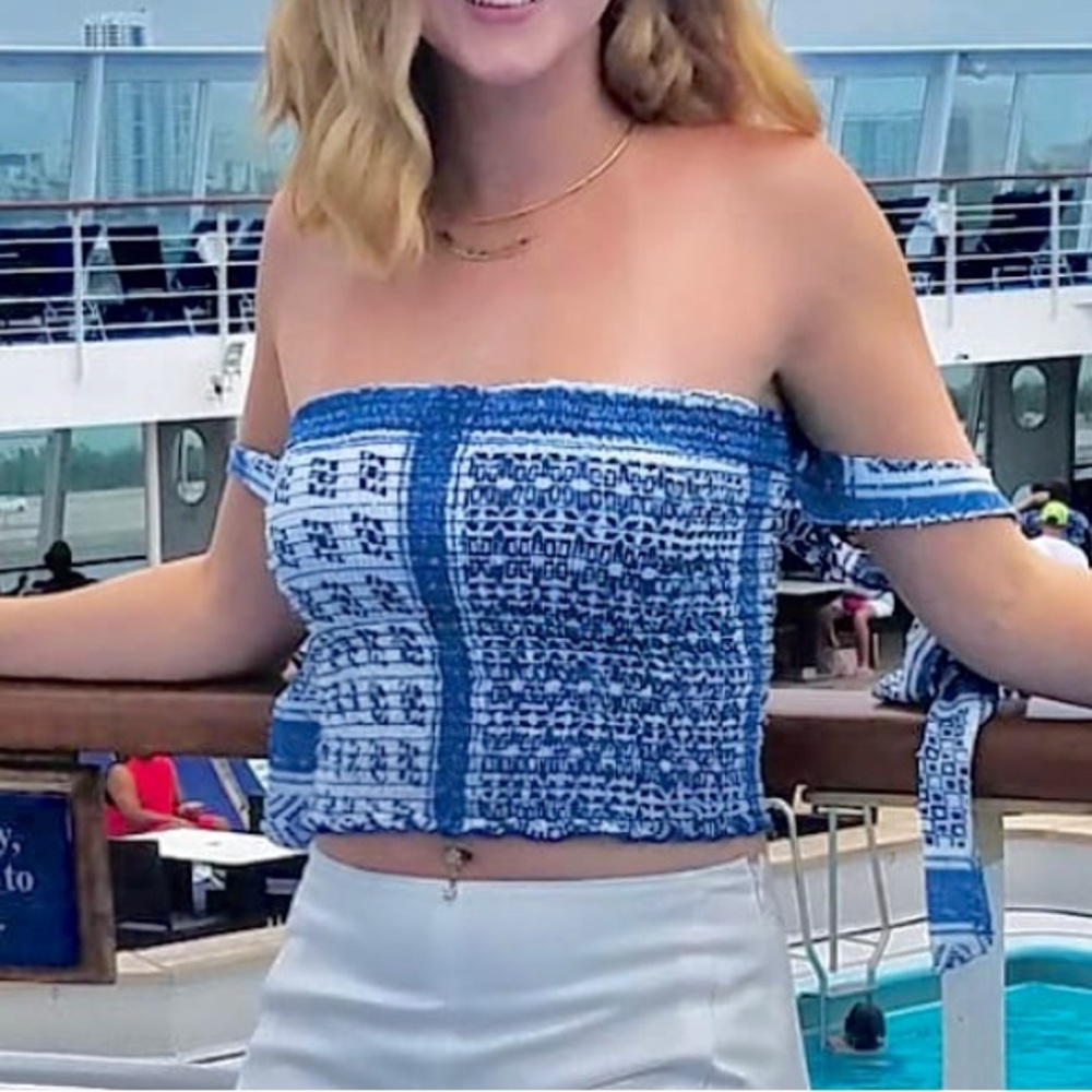 Blue and White Cropped Tube Top